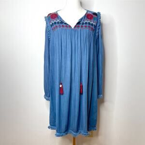 Chic Luxe Floral Embroidered Cottagecore Praire Boho Western Dress Size M/L